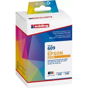 Conjunto de 5 cartuchos de tinta compatíveis Edding EDD-609 para Epson 202XL (preto, preto fotográfico, ciano, magenta, amarelo) 18-609-01