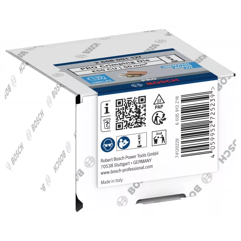 Matriz de cravar Bosch 2608001127 para terminais de tubo e conectores, 50 mm², perfil hexagonal