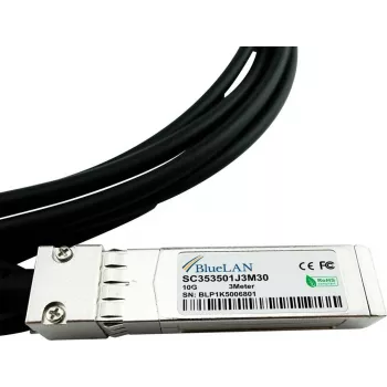 BlueLAN Cabo Direct Attach passivo 10GBASE-CR SFP+ para SFP+, 3m, AWG30, compatível com NVIDIA 980-9I68I-00J02A 980-9I68I-00J02A-BL