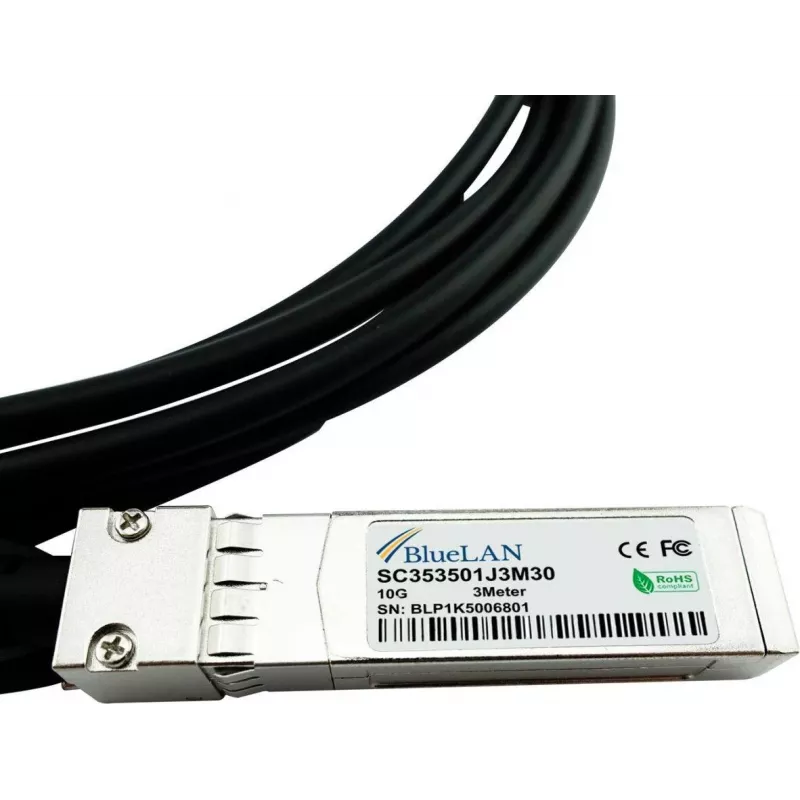 BlueLAN Cabo Direct Attach passivo 10GBASE-CR SFP+ para SFP+, 3m, AWG30, compatível com NVIDIA 980-9I68I-00J02A 980-9I68I-00J02A-BL