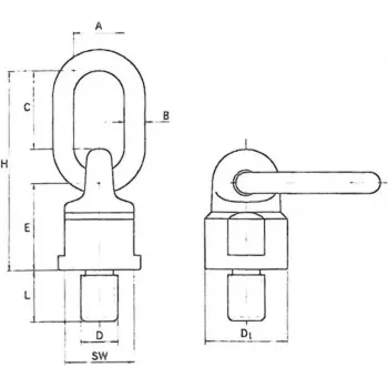 Argola de ancoragem com pino de olhal M16x32 TF 1,5t GÜ8 360° rotativa vermelho 55wawk1500-m16x32