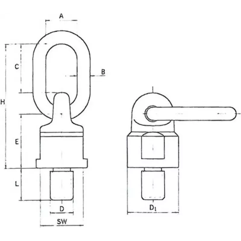 Argola de ancoragem com pino de olhal M16x32 TF 1,5t GÜ8 360° rotativa vermelho 55wawk1500-m16x32
