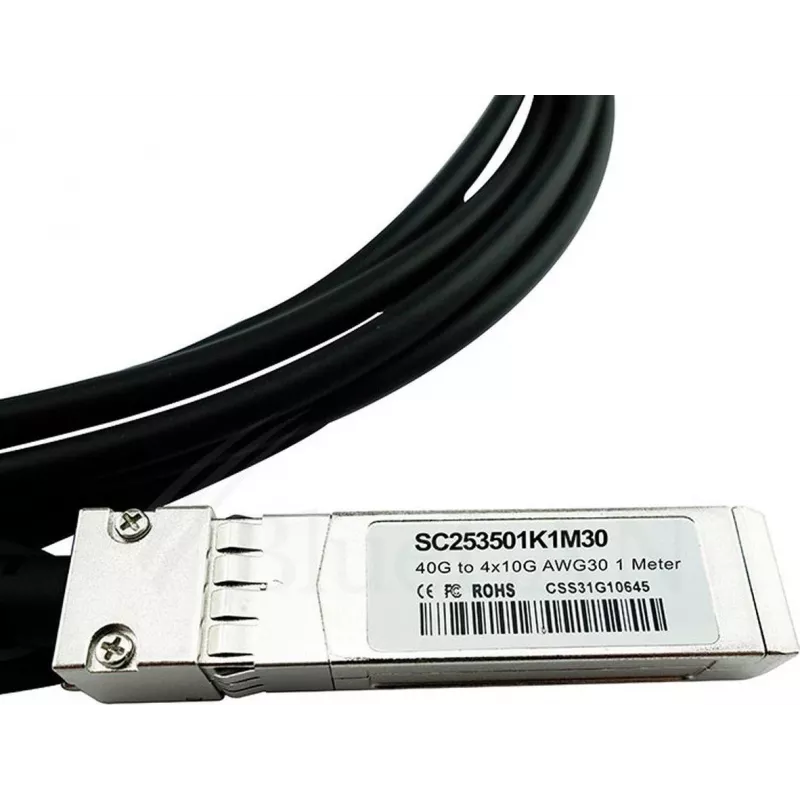 Cabo Breakout Direct Attach passivo BlueLAN LSWM1QSTK3-BL 40GBASE-CR4 QSFP para 4x10GBASE-CR SFP+, 1m, AWG30