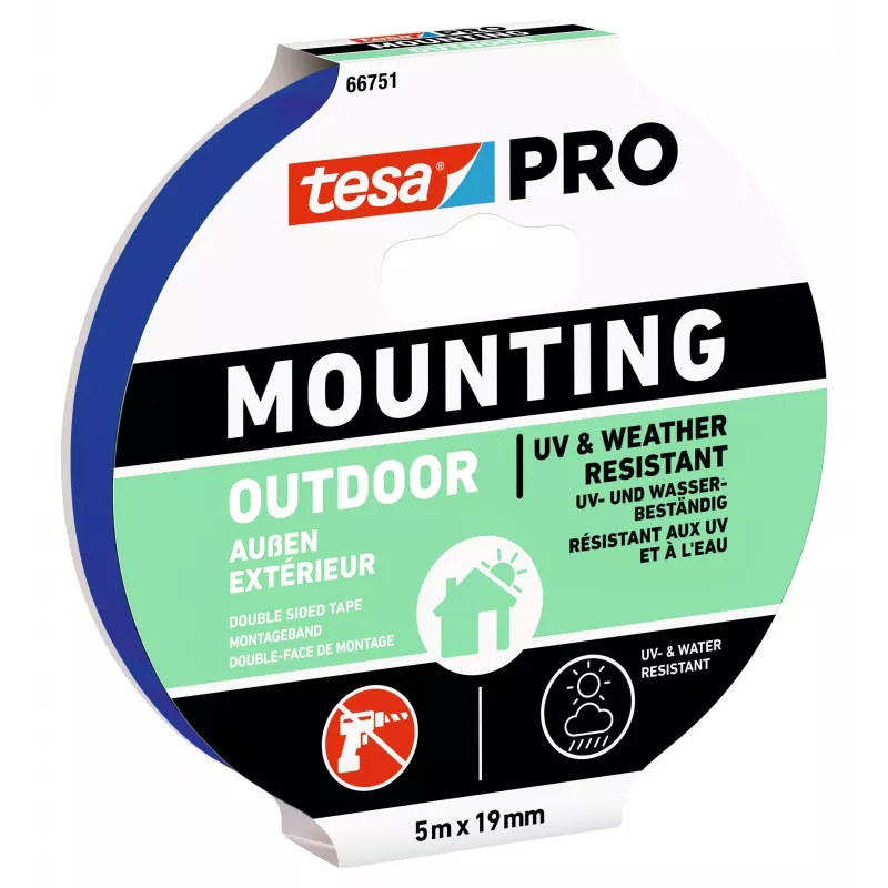 tesa Montage PRO Outdoor 66751-00001-00 fita de montagem transparente, 5 m x 19 mm, 1 rolo