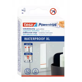 Tesa Powerstrips Waterproof XL fitas adesivas para até 9 kg, branco, 9 tiras 40519-00000-00