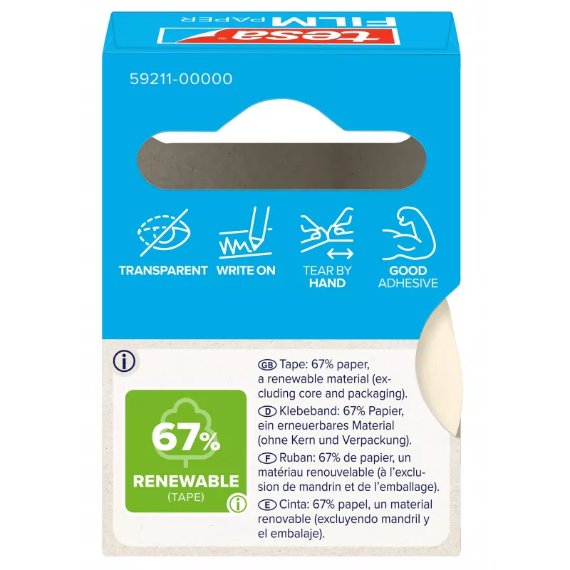 Fita adesiva de papel Tesa 59211 19 mm x 10 m, branco natural, rasgável à mão, escrevível, sem solventes 59211-00000-00