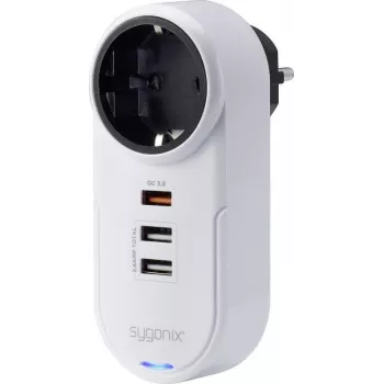 Adaptador Schuko Sygonix SY-4512994 com 2 portas de carregamento USB, branco