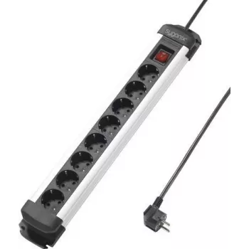 Régua de tomadas 8 vias Sygonix SY-4538258 com interruptor, preto/prateado