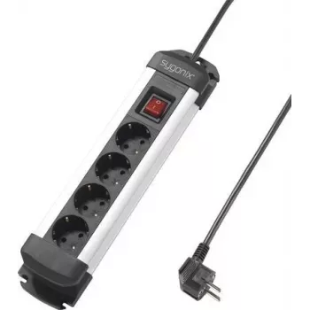 Régua de tomadas 4 vias Sygonix SY-4538264 com interruptor, 1,5 m, preto/prateado