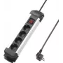 Régua de tomadas 4 vias Sygonix SY-4538264 com interruptor, 1,5 m, preto/prateado