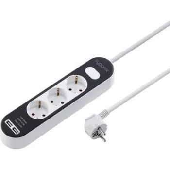 Régua de tomadas Sygonix SY-4538534 com interruptor, 3 vias, branco/preto, Schuko, 1,5 m