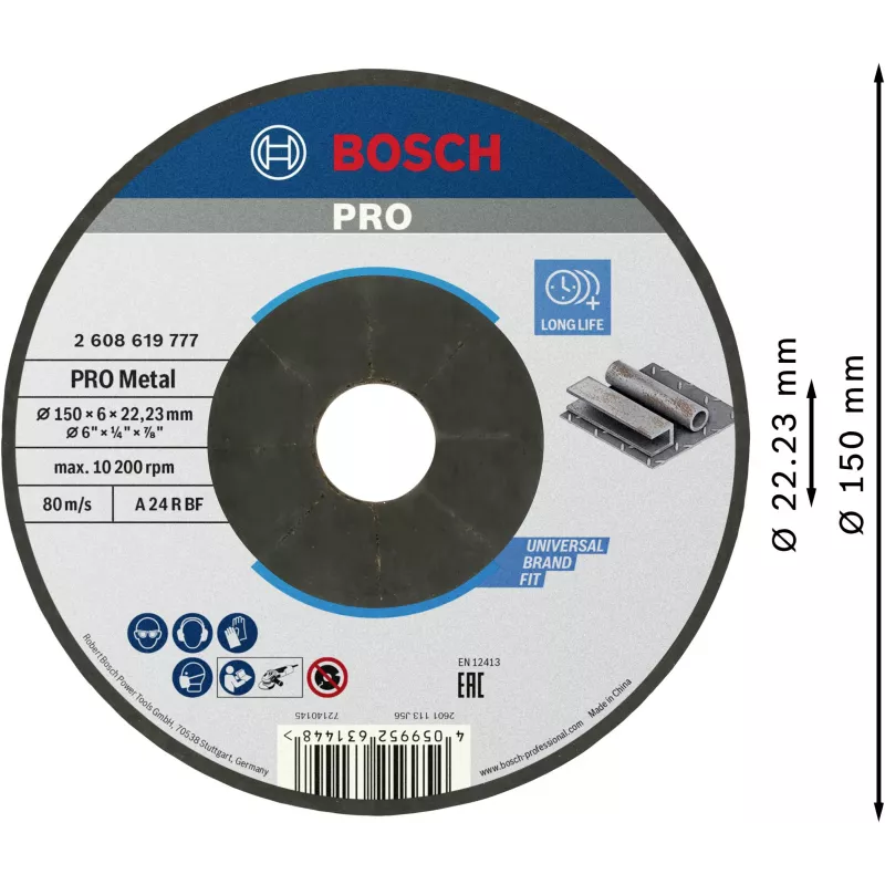 Disco de desbaste Bosch Standard for Metal 125 x 6,0 mm centro rebaixado tipo 27 óxido de alumínio 2608619777