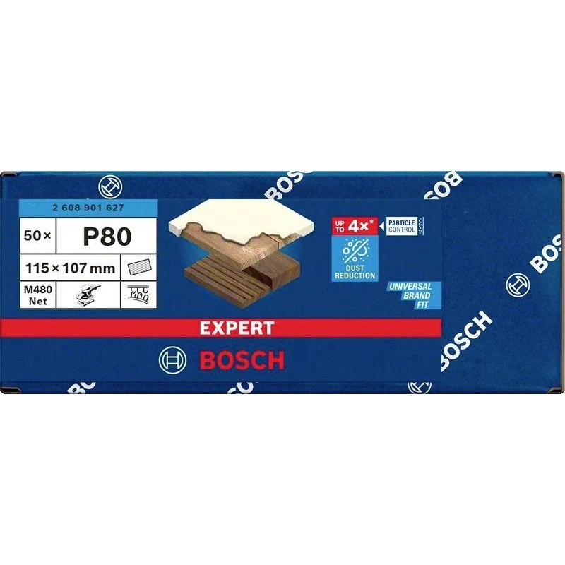 Rede de lixar Bosch Expert M480 para lixadora orbital, grão 80, 115 x 107 mm, pack de 50 2608901627
