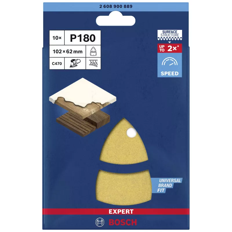 Folhas de lixar perfuradas Bosch EXPERT C470 grão 180 para lixadora orbital 102 x 93 mm, pack de 10 2608900889