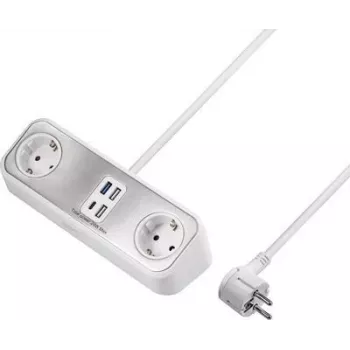 Régua de tomadas Schuko dupla Sygonix SY-4538256, branca, cabo de 1,5 m