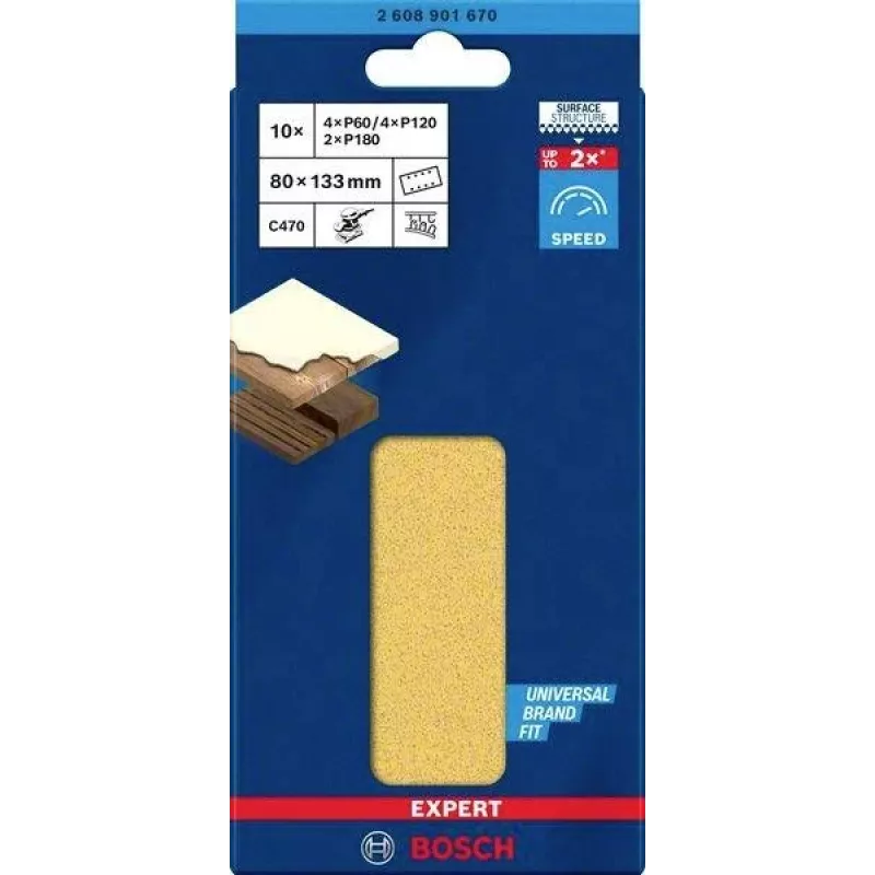 Bosch Accessories 2608901670 Conjunto de lixas para lixadeira orbital, grão 60, 120, 180, 133 mm x 80 mm, 15 unid.