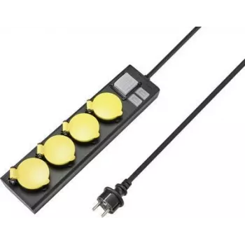 SYGONIX RF-4737806 Régua de tomadas com interruptor, 6 tomadas Schuko, cabo de 1,5 m, preto/amarelo