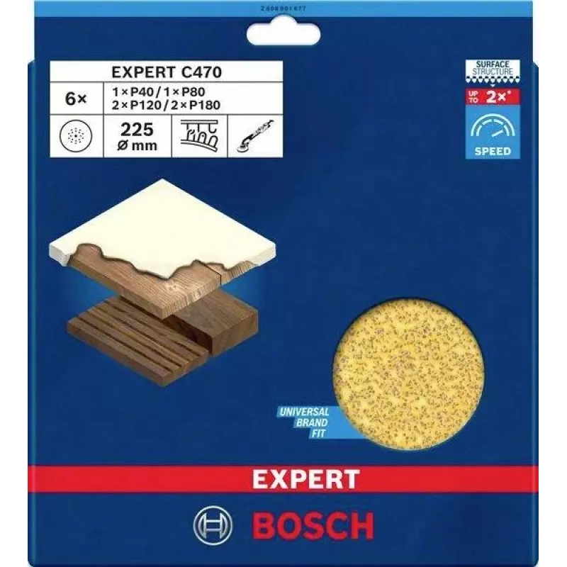 Bosch Accessories 2608901677 Conjunto de lixas para lixadeira de pladur, grão 40/80/120/180, 225 mm, 6 unid.