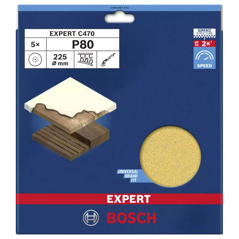 Bosch Expert M480 Lixa de rede para lixadeira de pladur, grão 80, Ø 225 mm, pack de 5 2608901672