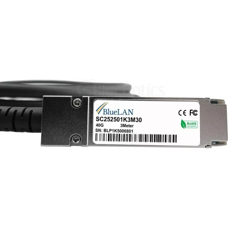 BlueLAN 470-AAGI-BL Cabo de cobre direct attach Dell QSFP+ compatível, 40GBASE-CR4, 30 m, ativo, Twinax, Ethernet/InfiniBand QDR