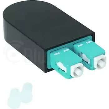 BLUELAN BlueOptics Adaptador loopback de fibra ótica OM3 50/125µm multimodo SC/UPC duplex, aqua/turquesa, ferrule de cerâmica, -40°C a +85°C (BOLBSCOM3)