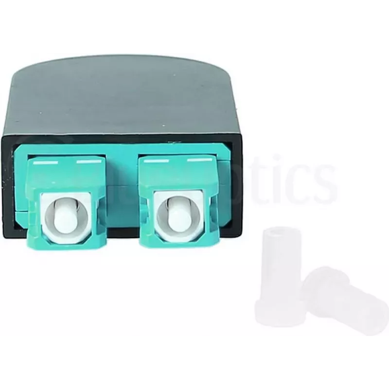 BLUELAN BlueOptics Adaptador loopback de fibra ótica OM3 50/125µm multimodo SC/UPC duplex, aqua/turquesa, ferrule de cerâmica, -40°C a +85°C (BOLBSCOM3)