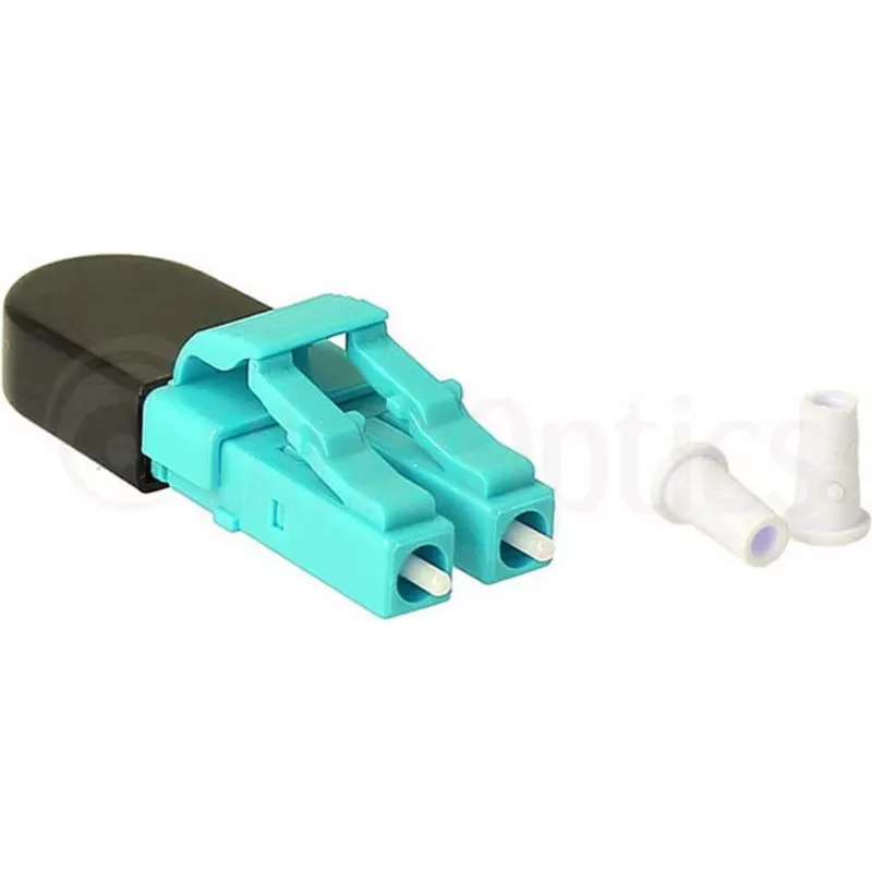 BLUELAN BlueOptics Adaptador loopback de fibra ótica multimodo OM3 LC/UPC duplex, aqua, ferrule de cerâmica, -40°C a +85°C BOLBLCOM3