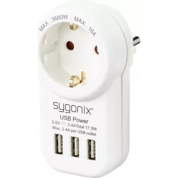 Sygonix SY-4755856 Ficha adaptadora com 2 portas USB branca