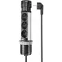 SYGONIX SY-4997104 Torre de tomadas, 6 tomadas Schuko, 2 portas USB-A, cabo de 1,5 m, preta/prateada