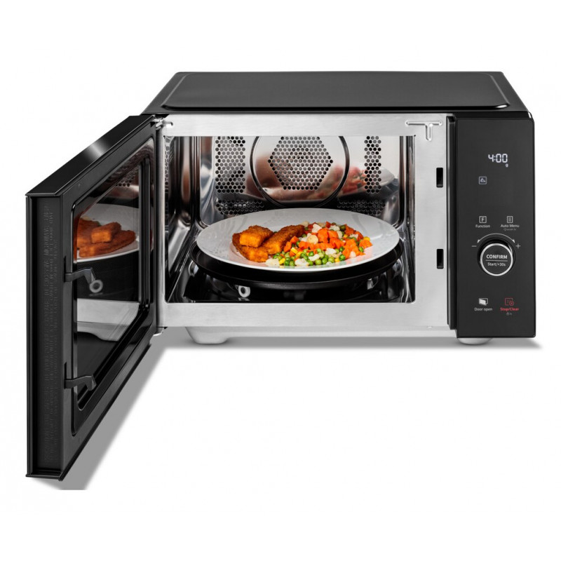 Medion MD 12041 micro-ondas combinado 4 em 1 com grelhador, ar quente e função de descongelação, 25L, 900W, preto/aço inoxidável 50076276