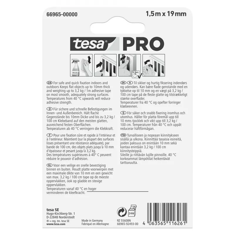 Fita de montagem tesa Montage PRO transparente 66965-00000-00 1,5 m x 19 mm
