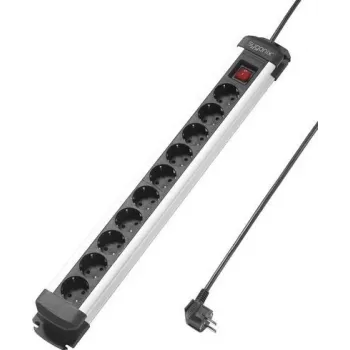 Sygonix SY-4538266 régua de 10 tomadas com interruptores, cabo de 1,5m, preto/prateado