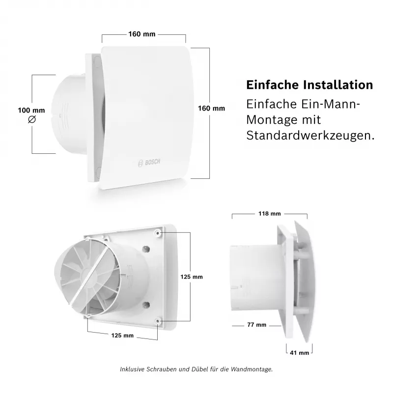 BOSCH F1500 DH 100 ventilador de extração para casa de banho com temporizador DN 100 7738335626