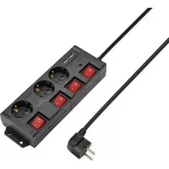 Sygonix RF-4737788 Régua de tomadas com interruptor, 6 tomadas Schuko, cabo de 1,5 m, preto
