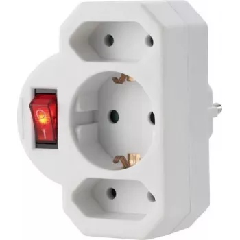 Sygonix SY-4673744 Régua de tomadas Schuko 3 tomadas com interruptor iluminado - branco