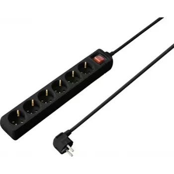 Sygonix SY-4891002 Régua de tomadas Schuko com interruptor, preta, 1 tomada, cabo 1,5 m