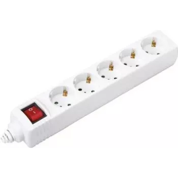 Sygonix BT-2372211 Régua de tomadas quíntupla com interruptor, branca, cabo de 1,5 m