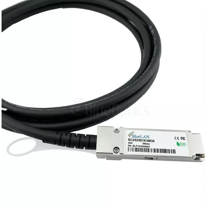 BlueLAN Cabo Direct Attach de cobre QSFP+ compatível com H3C LSWM1QSTK2, 40GBASE-CR4, 5 m, 28 AWG, twinax passivo LSWM1QSTK2-BL