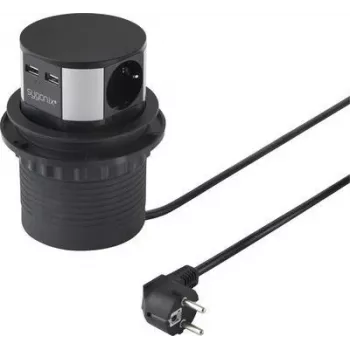 SYGONIX SY-4780156 Torre de tomadas 8 tomadas AC 2 USB-A 1 USB-C cabo de 1,5 m preta/prateada