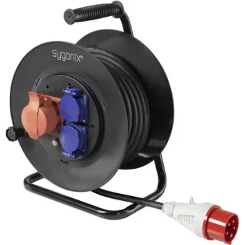 Sygonix SY-5806894 Tambor de cabo 25 m ficha CEE 16 A 5 polos IP44 preto