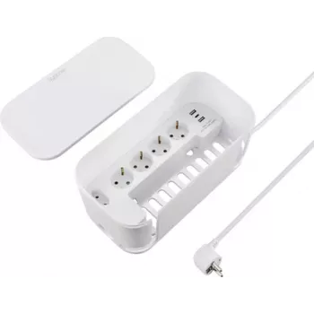Régua de tomadas Schuko 5 tomadas Sygonix SY-6118238 com barramento elétrico, cabo de 1,5 m, branca