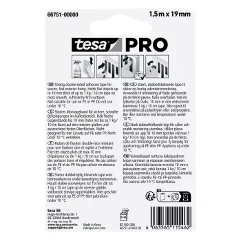 tesa Montagem PRO Outdoor 66751-00000-00 Fita de montagem transparente 1,5 m x 19 mm