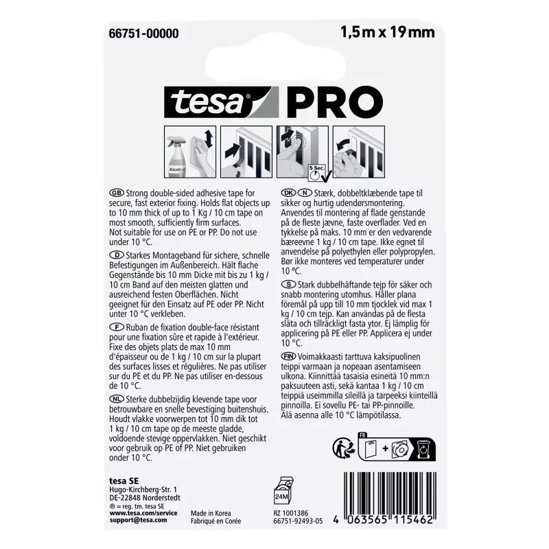 tesa Montagem PRO Outdoor 66751-00000-00 Fita de montagem transparente 1,5 m x 19 mm