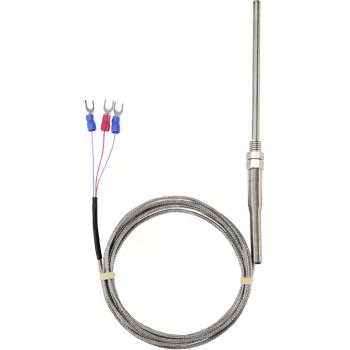 Sygonix M8 PT100 Sonda de temperatura de 3 fios, -50 a 300 °C, aço inoxidável, IP67, cabo de silicone de 2 m SY-6085070