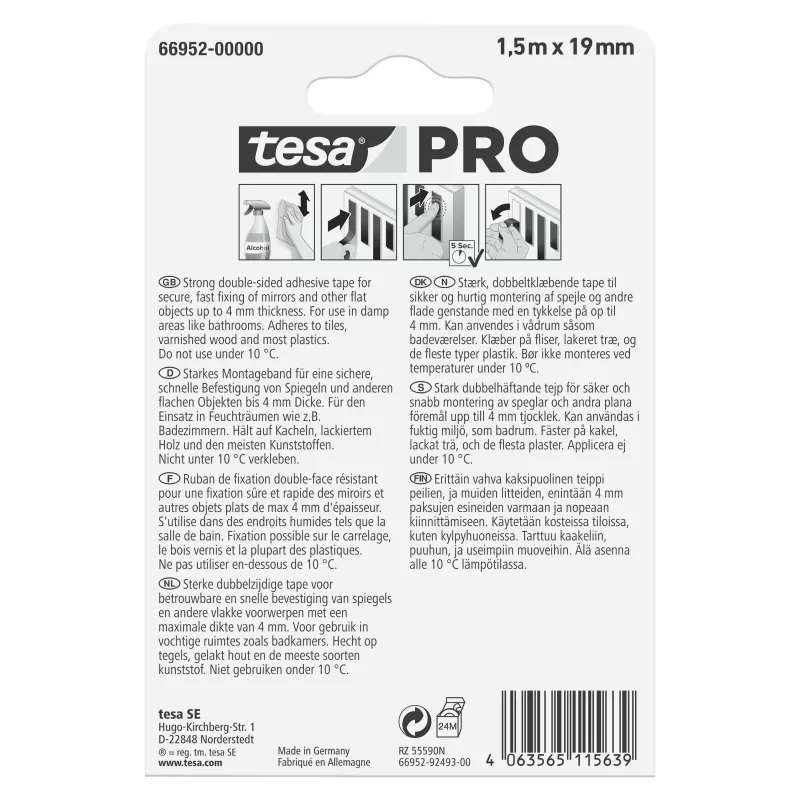 tesa Montagem PRO Fita de montagem para espelhos Branco 1,5 m x 19 mm 66952-00000-00