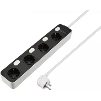 Sygonix SY-6118236 Régua de tomadas 4 tomadas com interruptor iluminado, Schuko, cabo de 1,5 m, Preto