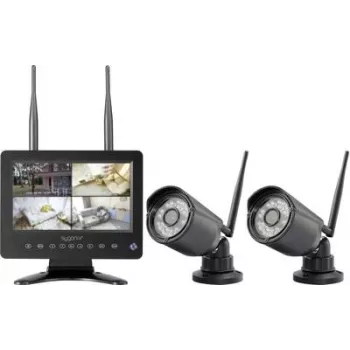 Sygonix Conjunto de câmara de vigilância sem fios com 2 câmaras, 1280 x 720 píxeis, 2,4 GHz, monitor de 7 polegadas, IP66, visão noturna, áudio bidirecional, MicroSD até 128 GB SY-6330454