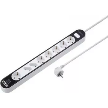 Sygonix SY-4538278 Régua de tomadas 8 tomadas com interruptor, branco/preto, cabo de 1,5 m