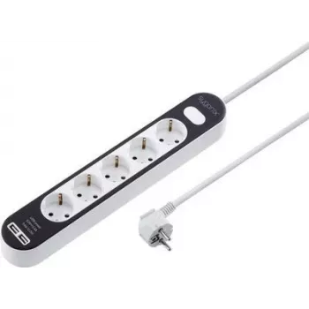 Sygonix SY-4538276 Régua de tomadas 5 tomadas com interruptor iluminado, cabo de 1,5 m, branco/preto