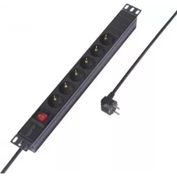 Sygonix SY-6736978 Régua de tomadas para montagem em rack 19 polegadas 1U, 6 tomadas Schuko, cabo de 2m, preto